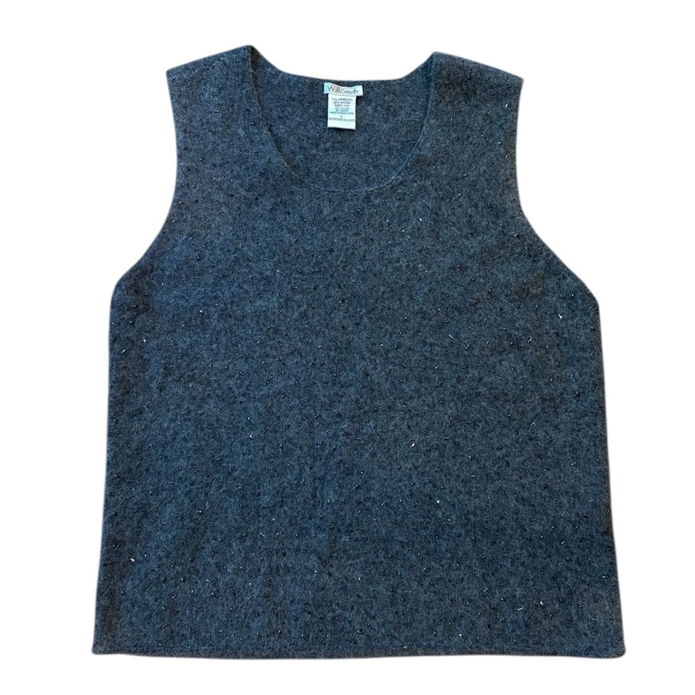 Willi Smith Sleeveless Sweater Beaded Wool Angora Blend Grey Size Large